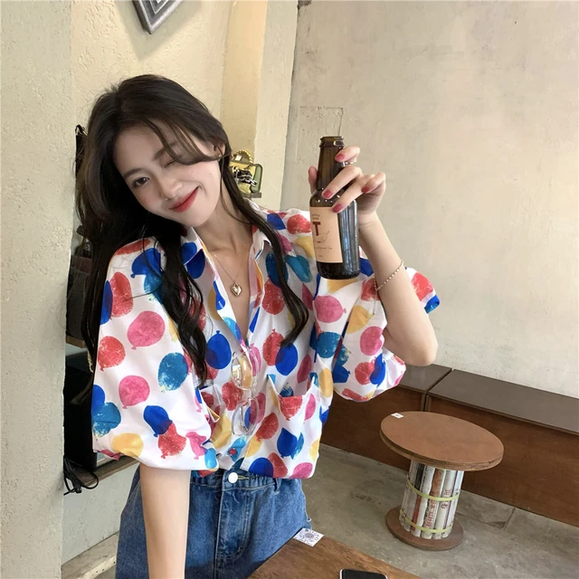 Balloon Print Shirts Women Puff Sleeve Summer Tops Y2k Clothes Harajuku  Colorful Fashion Korean Style Vintage Sweet Lovely Chic - Women Shirt -  AliExpress