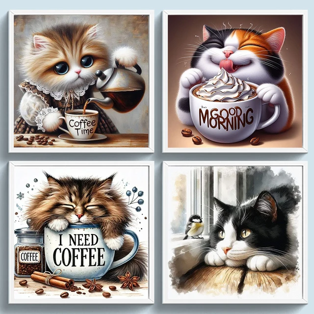 Fil de coton écologique brodé complet chat/chien mignon 11CT, Kit de points de croix chat imprimé, bricolage d'art, ornement fait à la main, décoration de maison 40x40cm 2