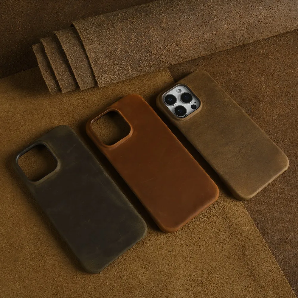 Classic Durable Crazy House Pattern Genuine Leather Phone Case For Iphone 16 Pro Max Cases 15pro 14 13 11 Vintage Back Cover 2