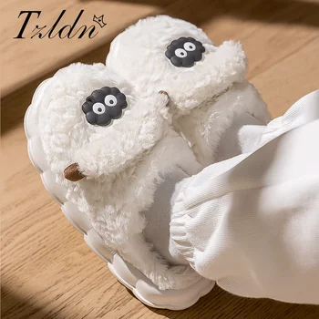 TZLDN Women's Winter Warm Cartoon Sheep Slippers Closed Toe Non Slip Furry House Shoes Women Indoor Bedroom Plush Slippers 1