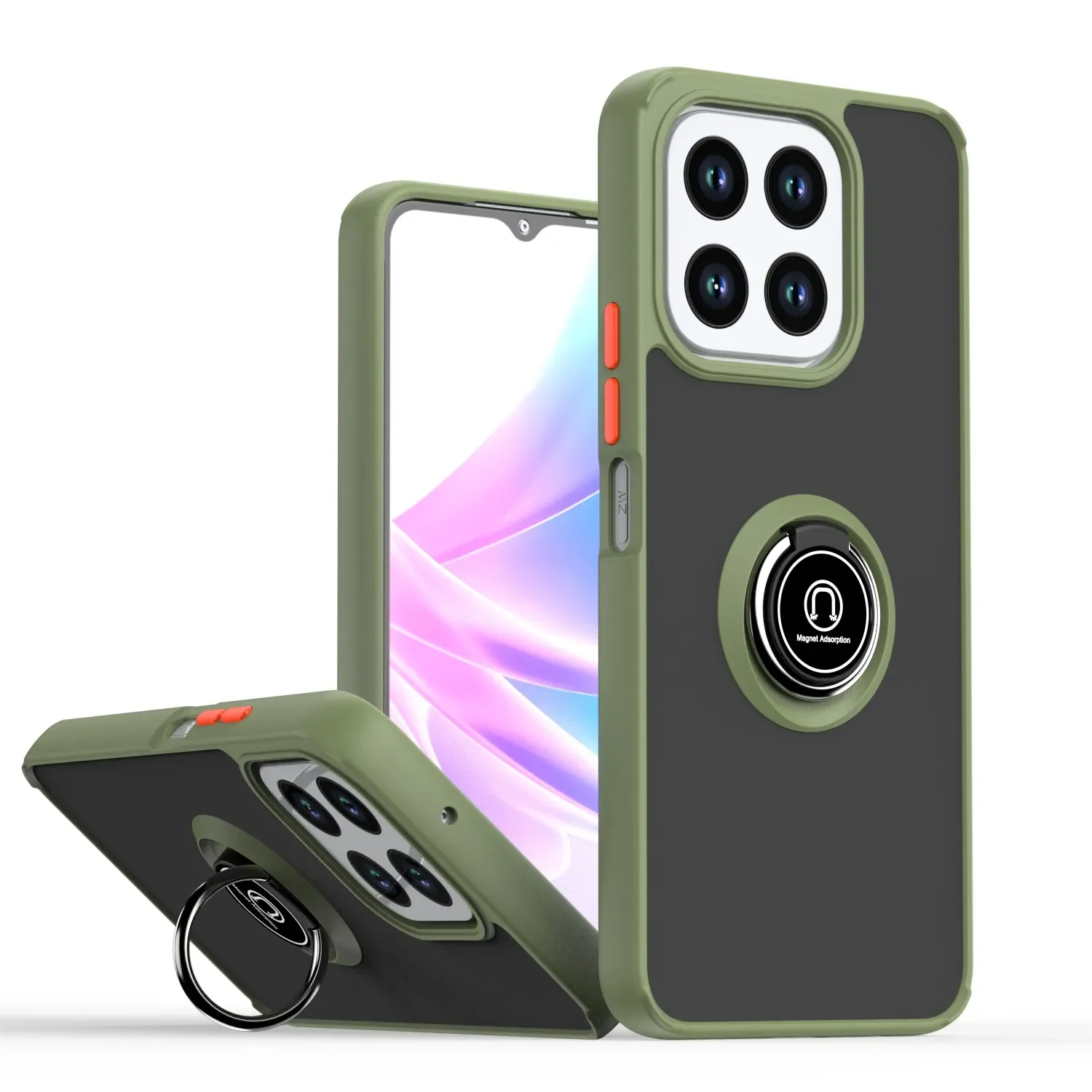 Armor Matte Case with Ring Magnetic Stand Holder - Shockproof Protective Cover