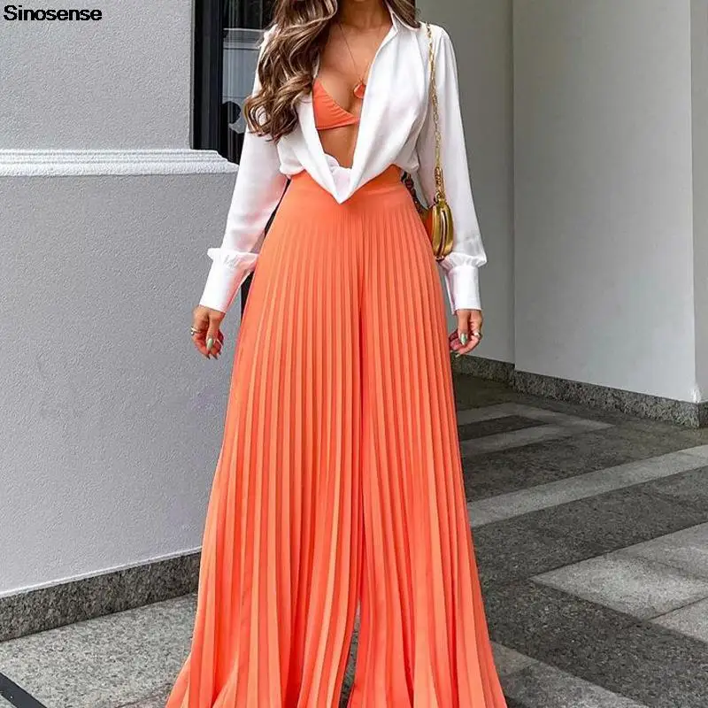 

Women's Wide Leg Palazzo Lounge Pants Casual Comfy High Waist Palazzo Pants Solid Color Autumn Pleated Flare Pants