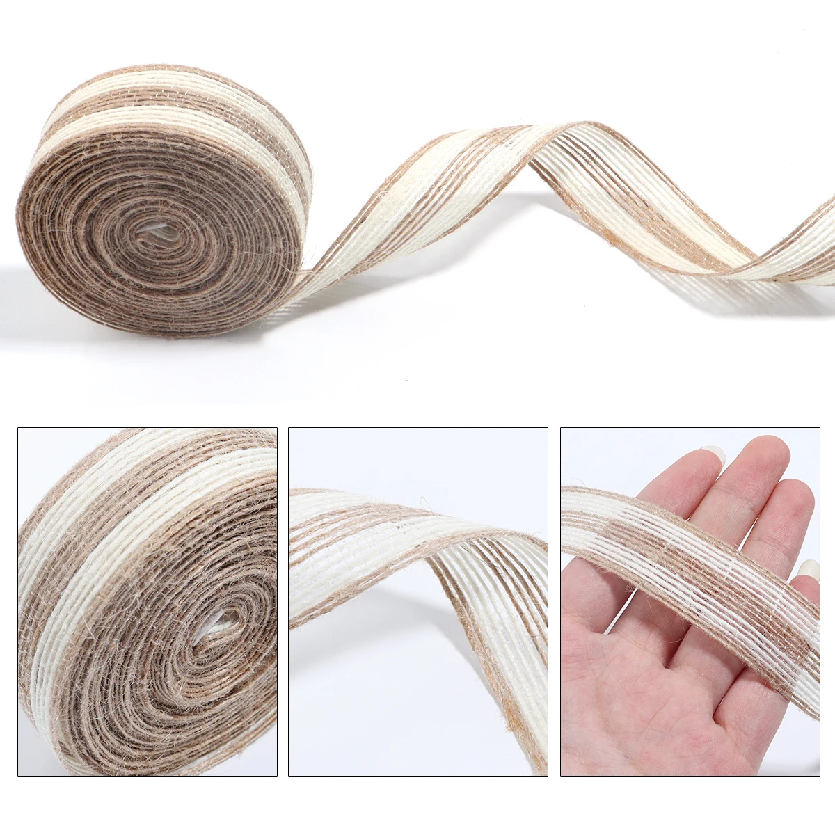 1-10m/묶음 천연 평평한 린넨 로프 흰색 줄무늬 삼베 실 리본 DIY 웨딩 장식 꽃다발 선물 포장용