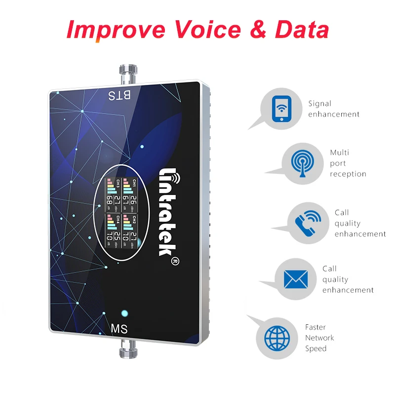 Lintratek 4 Quad Band Cellular Signal Amplifier 4G 2G 3G 700 LTE B28 B5 850 1700 1900 2600 800 900 1800 Signal Repeater Booster