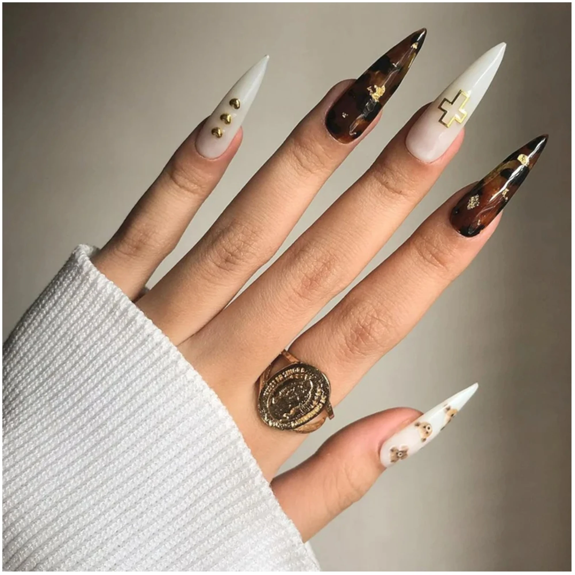 

Metal magic mirror powder nail /Punk style nail/Y2k style Nails /Elegant Nails/3D nail/hand made Press on Nails/Press on Nails
