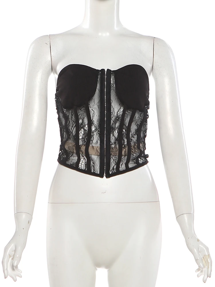 Nibber Low-Neck Tank Top Women Sexy Y2K Jacquard Trend Patchwork Sleeveless Coquette Midnight Party Club Stretch Skinny Vest