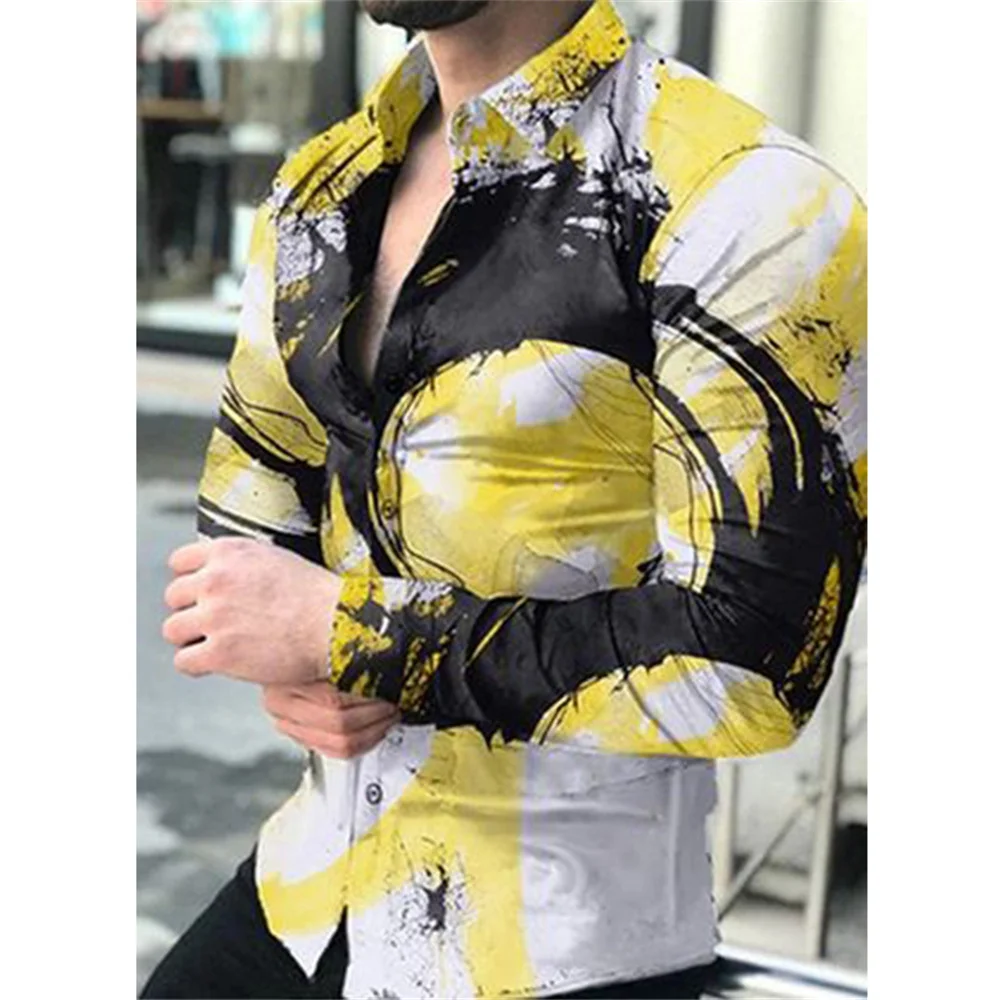 thumbnail image 1 of Nuevas camisas florales con estampado de cuadros para hombres, camisas de manga larga con solapa y botón impresas en 3D, ropa informal vintage Y2k, 1 of 5