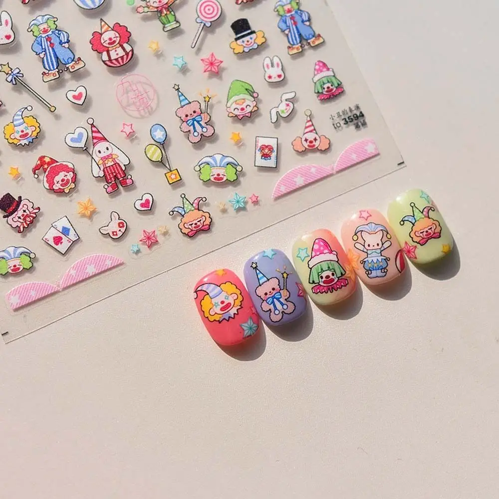 Cute Joker Star Cartoon Bunny Play Card Circo Clown 5D Rilievo In Rilievo Autoadesivo Nail Art Decorazione Sticker Manicure Decalcomania