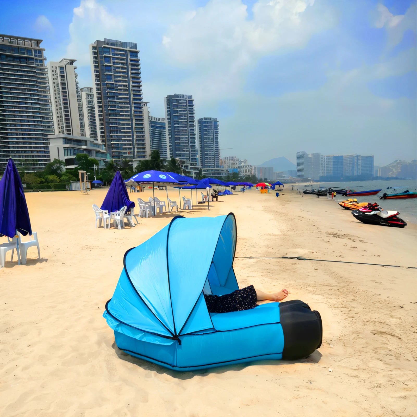 Inflatable Sofa with Canopy, Canopy Island Inflatable Lawn Bed, Camping Island with Sunshade, Lazy Bed Canopy