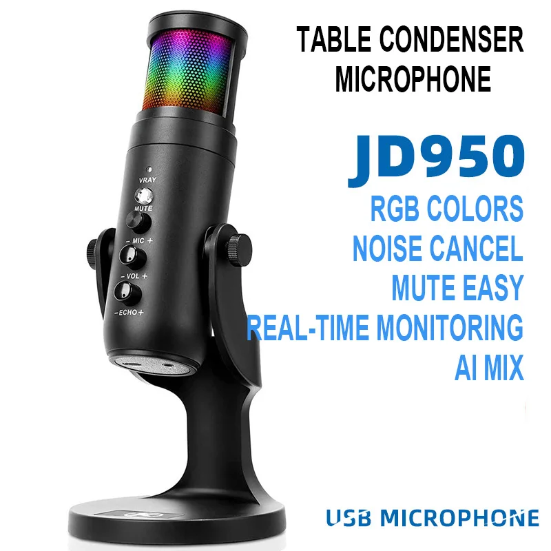 

Usb Condenser Microphone Mobile Computer Live Karaoke Recording Ps4 Game Microphone Rgb Colorful Breathing Atmosphere Light