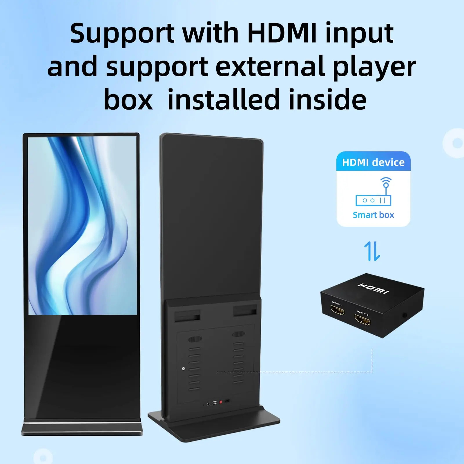 실내 바닥 스탠딩 디지털 간판 광고 디스플레이, 키오스크 LCD 스크린, 상업용 토템 모니터, 자동 미디어 플레이어 포함