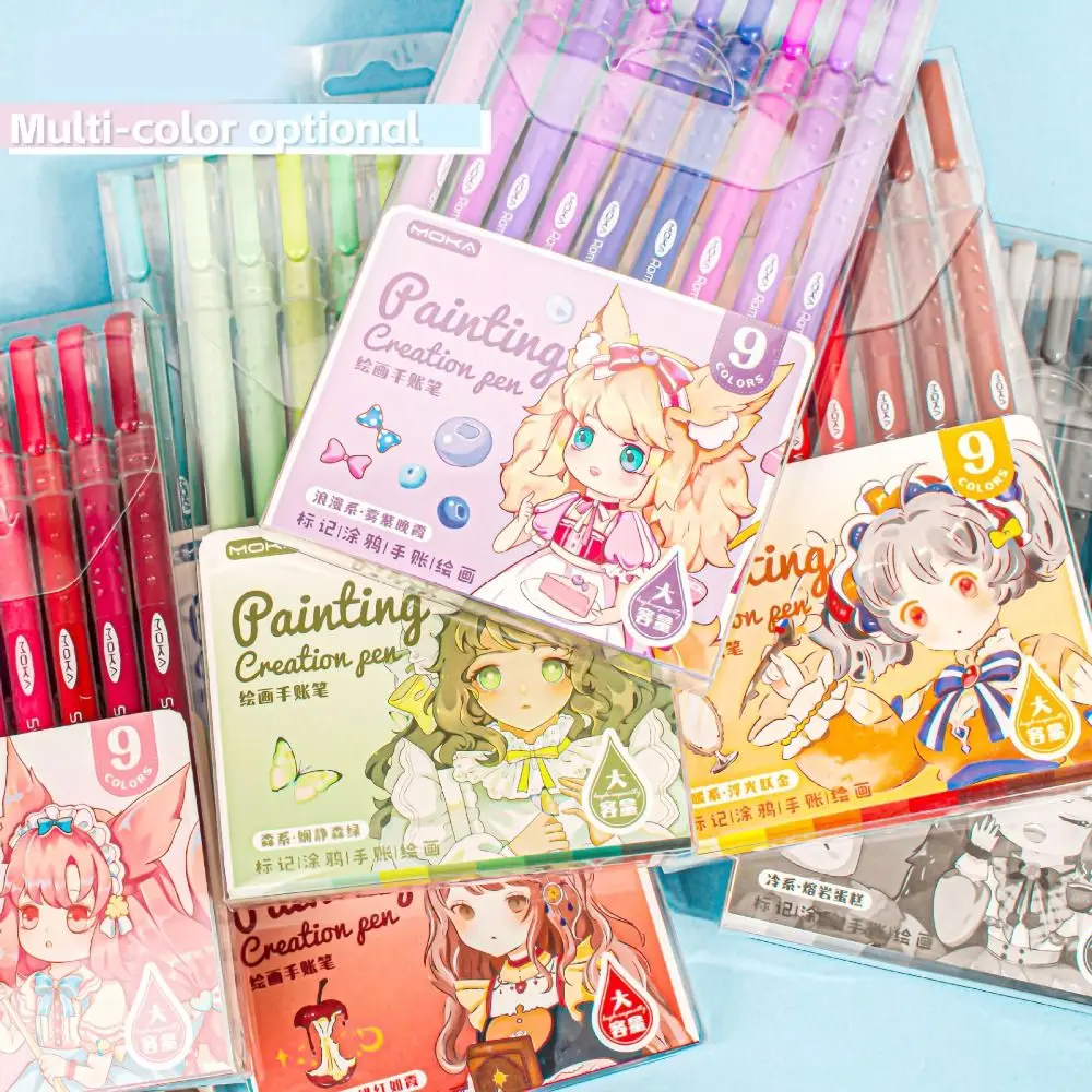 Professional 9Colors Highlighter Art Stationery Drawing Painting Graffiti Watercolor Pen Learning Markers Scrapbook Pen