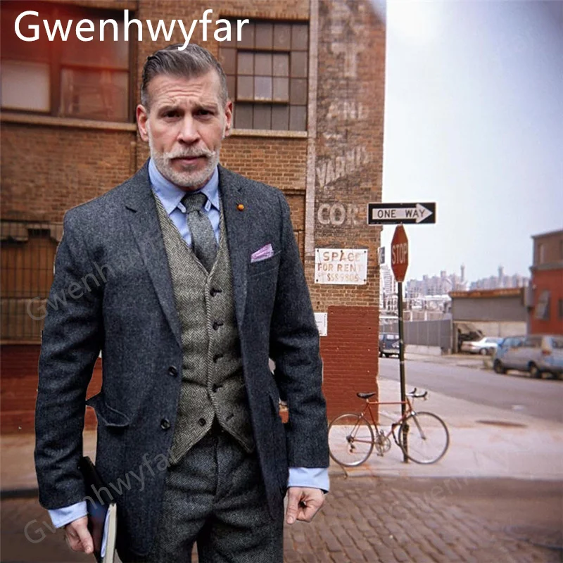 

Gwenhwyfar Winter 2022 Wool Coat Suit for Man High Quality Notch Lapel Two Buttons 3-piece Warm Business Tuxedo Free Shipping