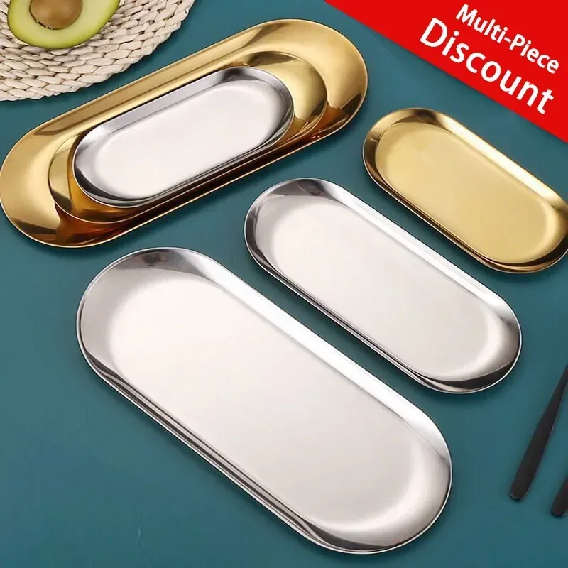 

Storage Steel Tray Jewelry Metal Storage Stainless Fruit Cake Plate Cosmetic Tray Kitchen Snack Organizer Tray Oval Dessert