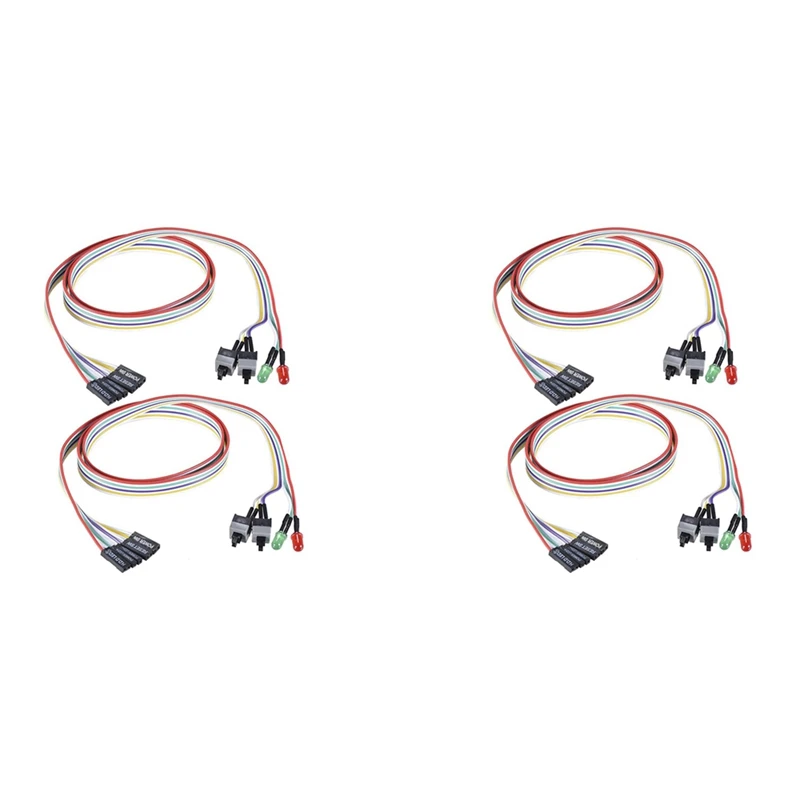 New-4Pcs Computer Case Atx Power On Off Reset Switch Cable Con 2 Led Light Red Green Atx Case Front Bezel Wire,65Cm