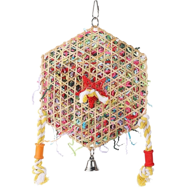 Hanging Small Animal Chew Toy for Bird Parrots Chewing Toy Rattan Shredded Paper for Chewing Teeth Grinding