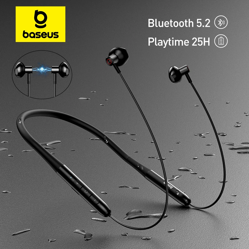 Baseus-adsorção Magnética Fone de Ouvido sem Fio Fone de Ouvido Bluetooth 5.2 Hifi Música Jogos Esportes Suspensão