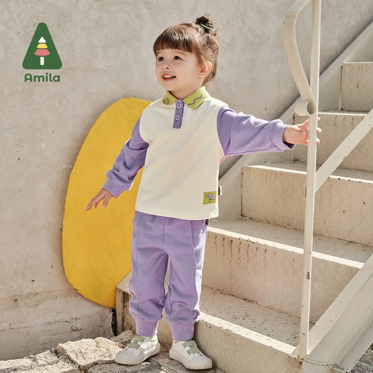 Amila Baby Suit Spring New Splicing Contrast Polo Collar Elastic Breathable Casual Boys & Girls Outfit kids clothes set baby girl clothing set