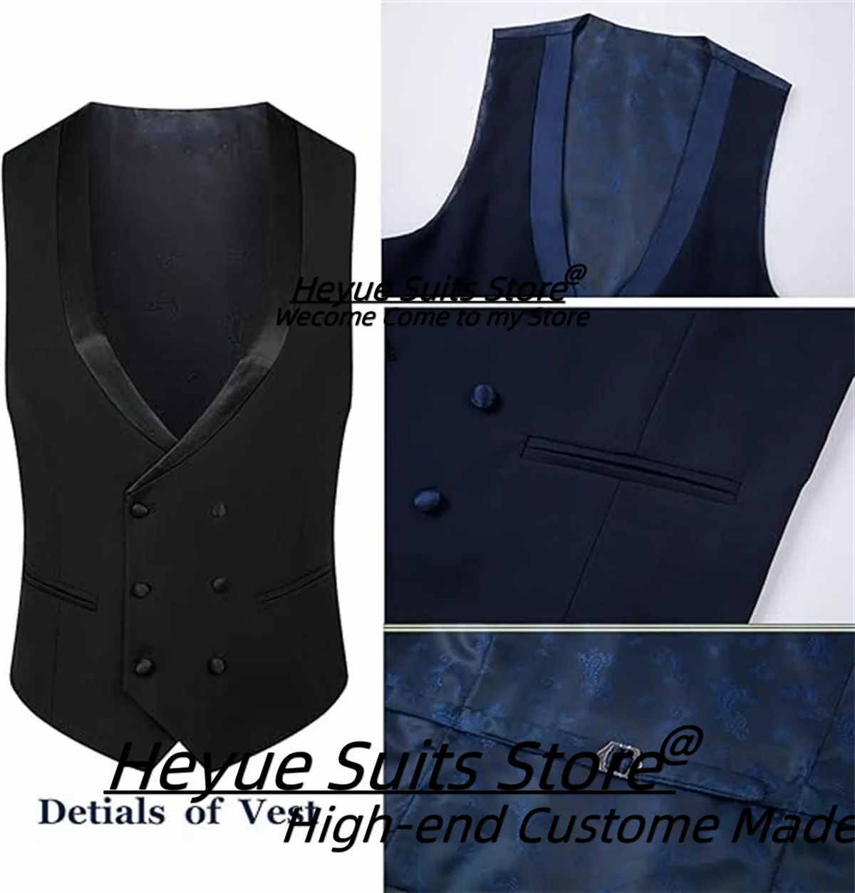 Men Suits New Customiezd Slim Fit Stick Beads Shawl Lapel Groom Wedding Tuxedos 3Pcs Sets Blazers Business