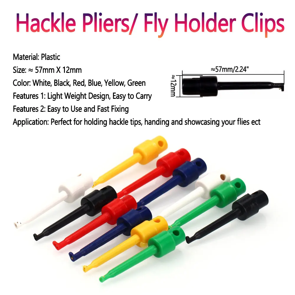 Bimoo 6PCS Long Tip Hackle Pliers Flies Hook Holder Clips Fly Tying Tool  Fly Fishing Accessories Nymph Dry Wet Fly Holder Clips