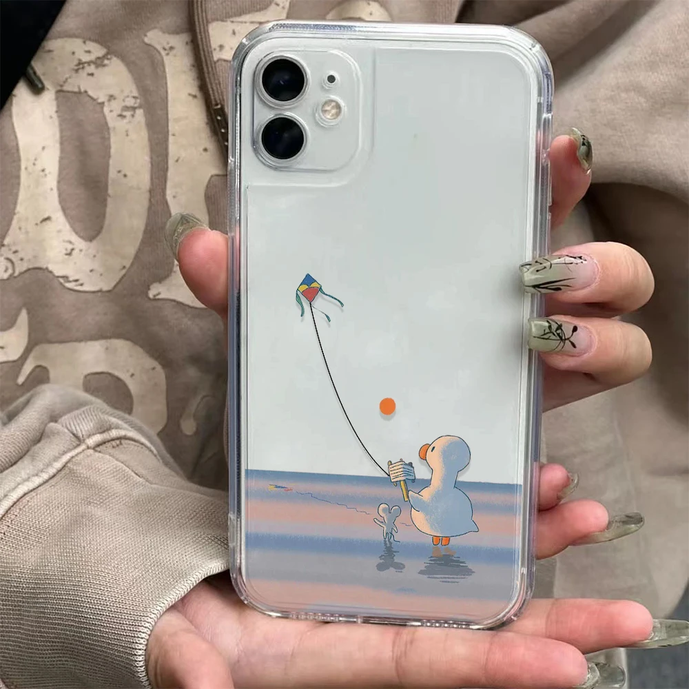 

Flying Kites Cute Ducks Phone Case For iPhone 14 13 12 11 Pro XSMAX XR X 7/8Plus Ultra thin Transparent Phone Case Cover