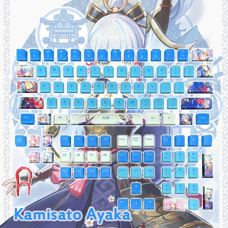 

Genshin Impact Kamisato Ayaka Light Leak Lighttight Keycaps 108Pcs Cartoon Anime Keycap Full Set Pbt Five-Sided Sublimation