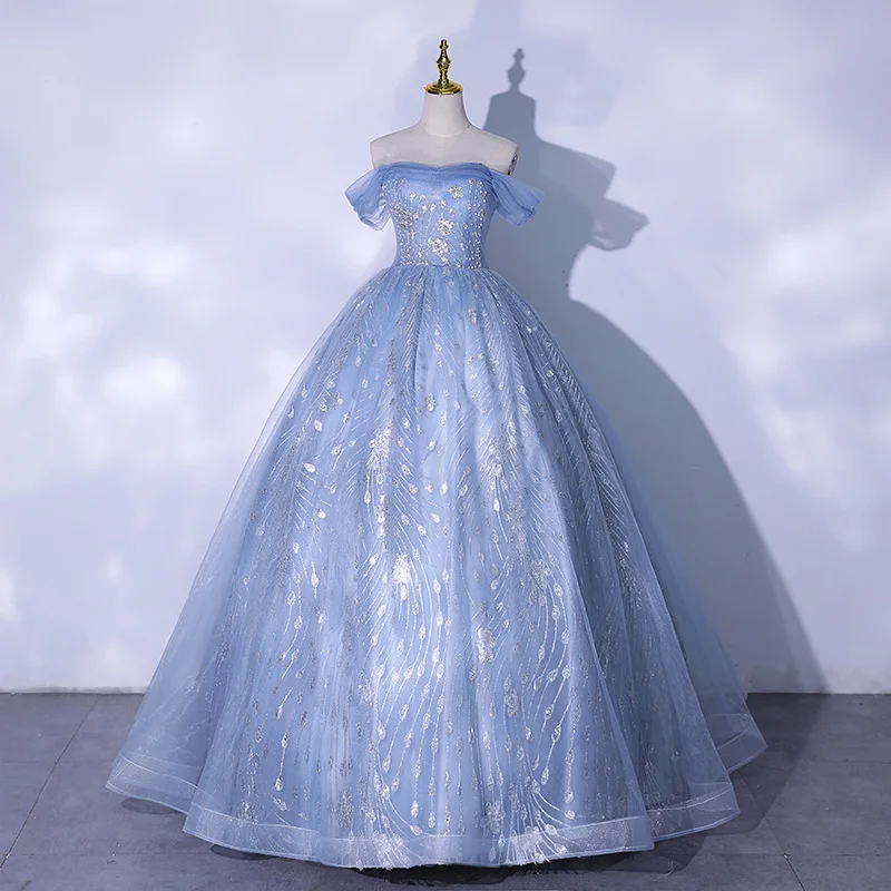 

Sky Blue Ball Gown Quinceanera Dresses 2024 Masquerade Sexy Off The Shoulder Princess Birthday Party Gowns Vestidos De 15 Anos
