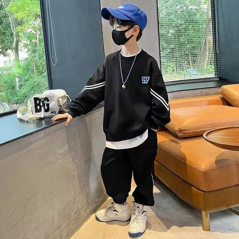 

Boys Spring Fall Sports Set Junior Kids Striped Sweater Pants 2Pcs Outfits Children Tracksuit Teen Jogging Pants Sets for 5-15Y