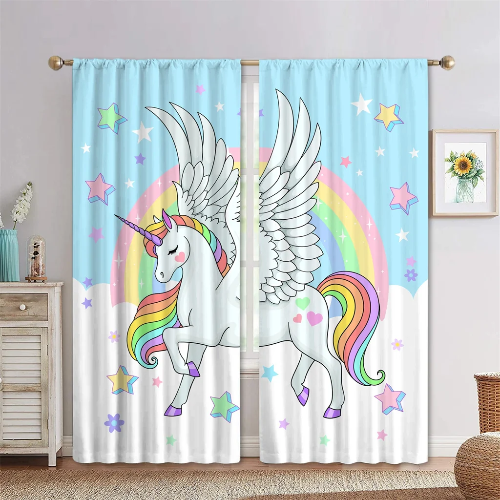 Cute Unicorn 3D Digital Printing Curtains For Living Room Bedroom Balcony Children's Rooms Decor Window Curtains 2 Panels 4