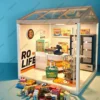 Play House Dollhouse Miniature House 3D Puzzle Coffee Shop Bookstore Convenience Store Assembly Toy With Lights Scenario Display 1