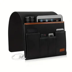 Enhanced Armchair Caddy Felt Organizer with Hanging Storage for Magazines, Tablet, Cell Phone, and Remote Control (Black)