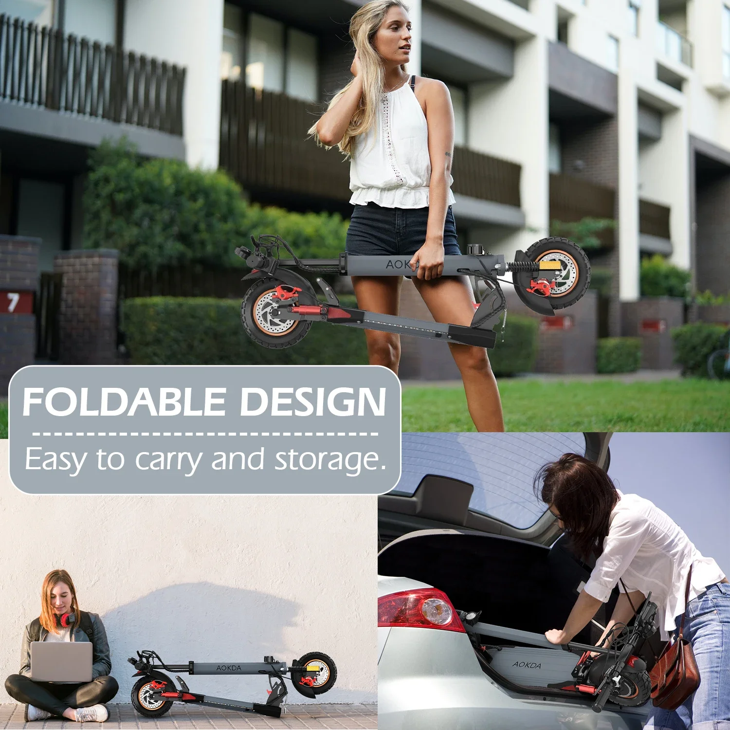 AOKDA A1 City Commuting 10 Inch Tires 800w Motor 48v 12.5ah Battery Foldable Electric Scooter 45km/h Max Speed