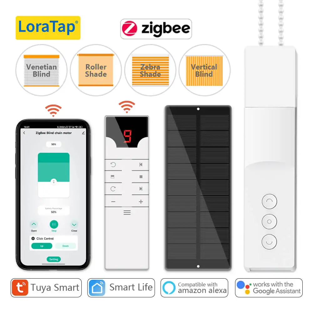 LoraTap ZigBee Motorized Roller Blinds Shades Drive Motor Solar Powered 