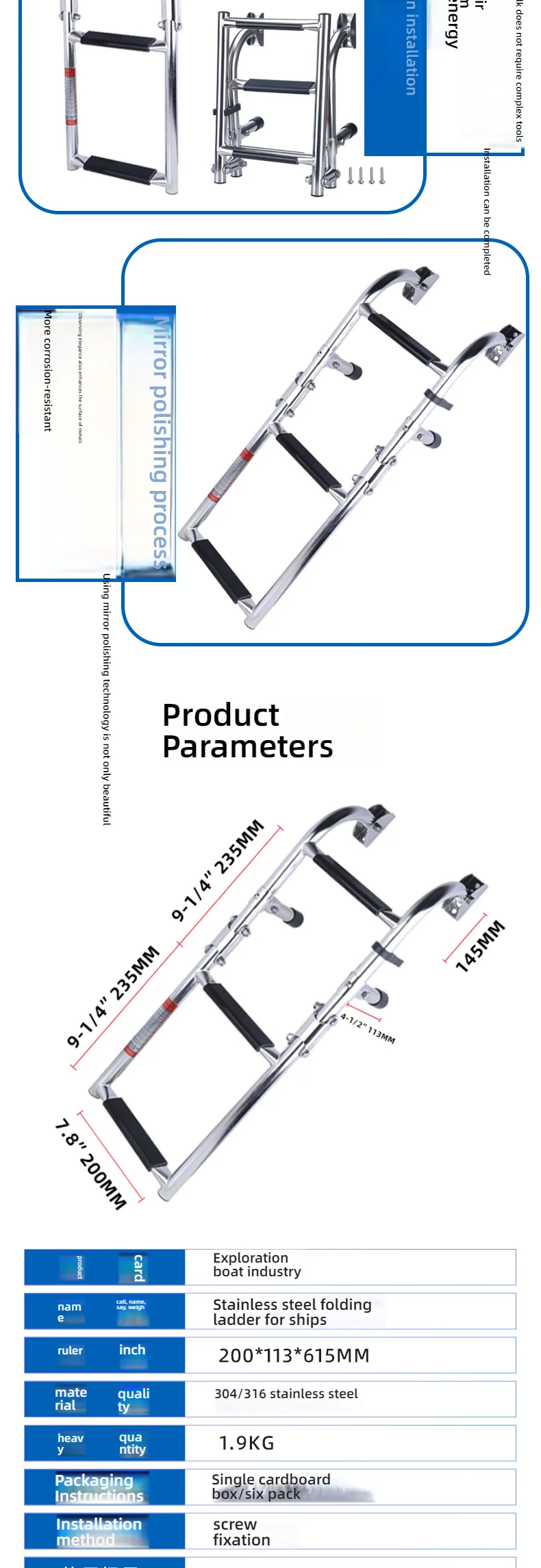 New 3 Step Stainless Steel Polished Steel Telescoping Ladder Swim Step 3 Step La