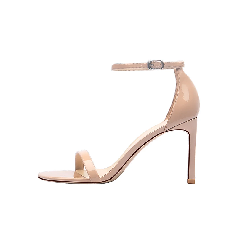 New Women Open Toe Sandals Ladies Daily Side Open Summer Shoes Fashion Women's Covered Heels with Buckle Strap Genuine Leather