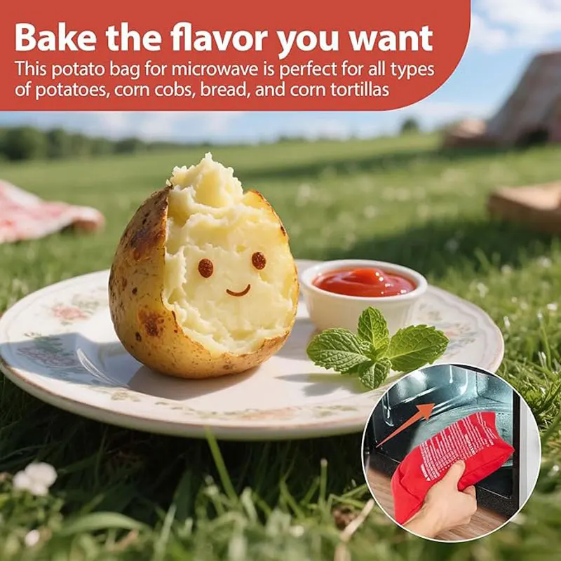 3pcs Microwave Potato Bag Reusable Fast Microwave Potato Corn Sweet Potato Cookware Perfect Potatoes 4 Minutes Red Baking Bag