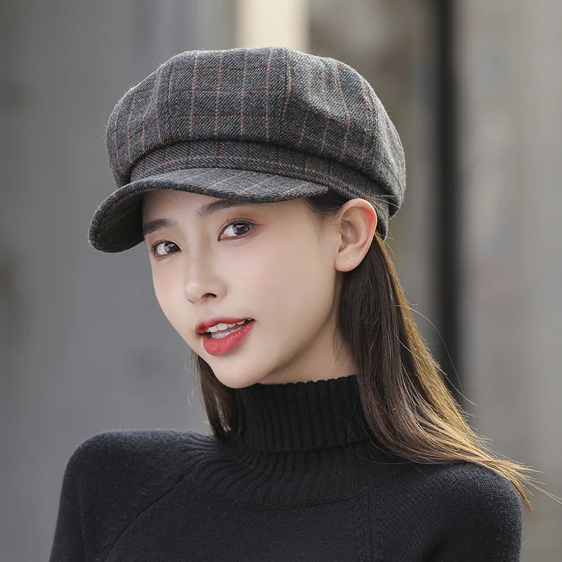 Women's Newsboy Hats, Imitation Wool Cabbies Beret, Tweed, Paperboy Cap