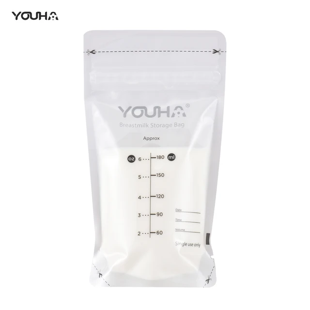 Sacchetti per la conservazione del latte materno YOUHA sacchetti per la  conservazione del latte per l'allattamento al seno capacità 180ml/6oz  Pre-sterilizzato BPA Free doppia chiusura lampo - AliExpress