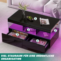Table basse Fangange réglable en hauteur, table de salon brillante, table de canapé avec LED 16 couleurs, moderne et avec tiroirs, noir/blanc 7