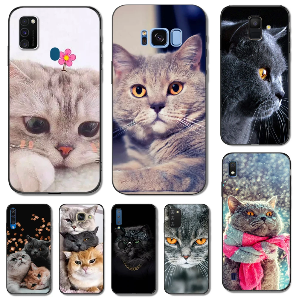 Custodia In Tpu Nero Per Samsung Galaxy S6 S7 S8 S9 Plus Cover Posteriore British Shorthair Cat