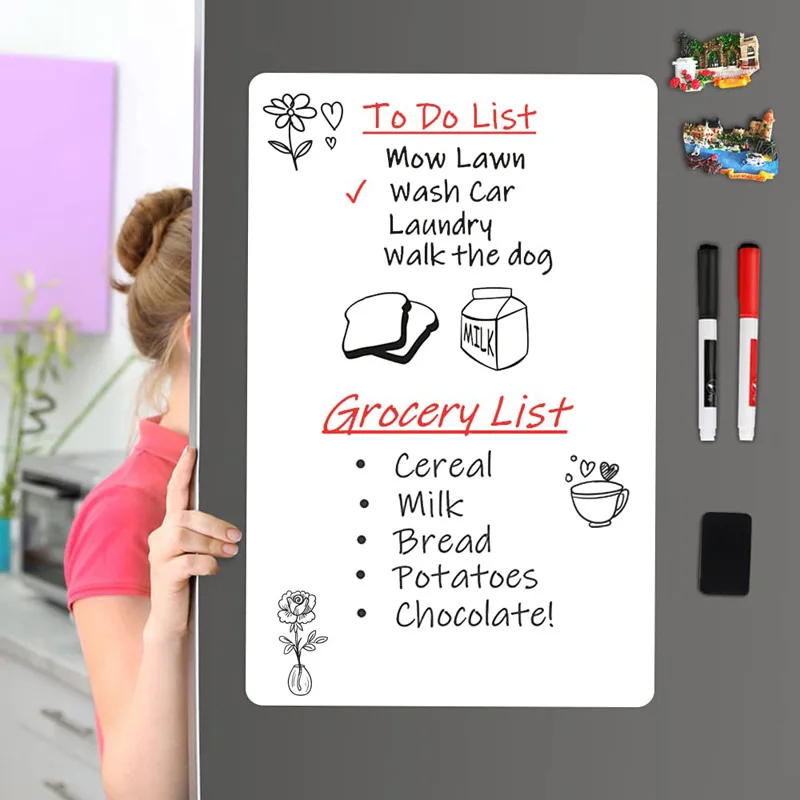 Fridge Magnet Magnetic WhiteBoard A3 A4 A5 Dry Erase Board Refrigerator Erasable Marker Sheet Kitchen Memo Grocery List