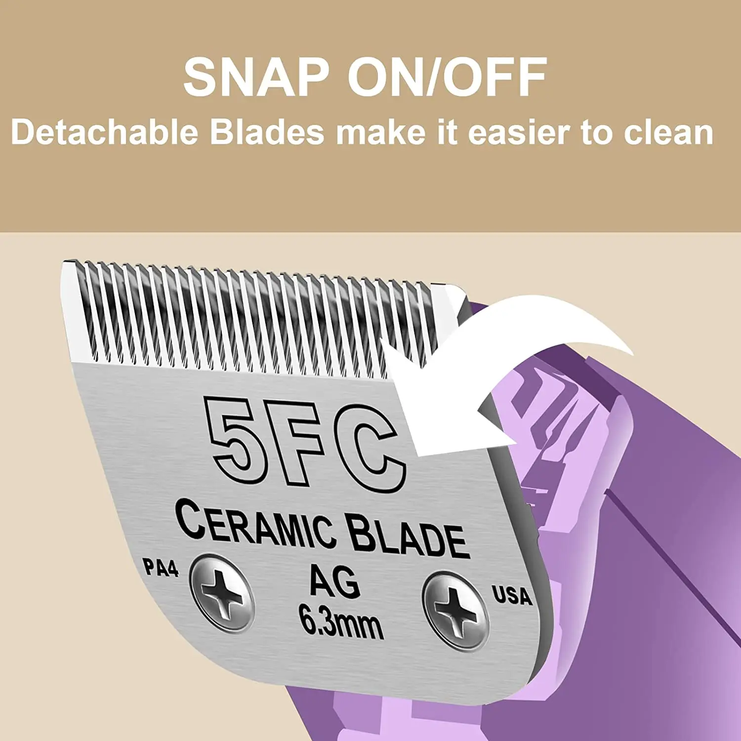Pet Dog Grooming Detachable Ceramic Blade Compatible with Andis Oster A5 Wahl KM Series Animals Clippers 6.3mm/1/4&rdquo; (size 5FC) barber hair clipper blade pet grooming clipper