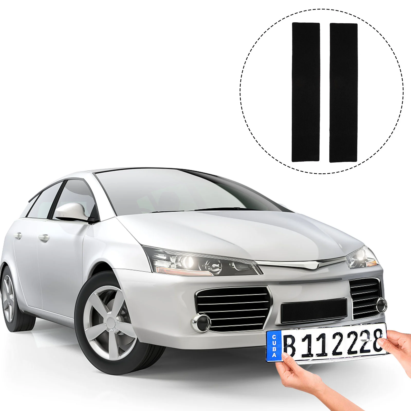 

2 Pairs License Plate Stickers Car Number Fixing Strip Vehicle Adhesive Hook and Loop Strap Polyester