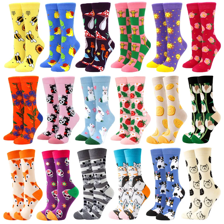 High-Quality Kawaii Cartoon Animal & Fruit Trendy Women's Socks - Harajuku Happy Collection