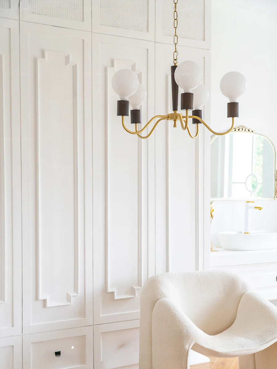 

Japanese walnut chandelier, quiet wind, brass living room bedroom solid wood study retro lamp