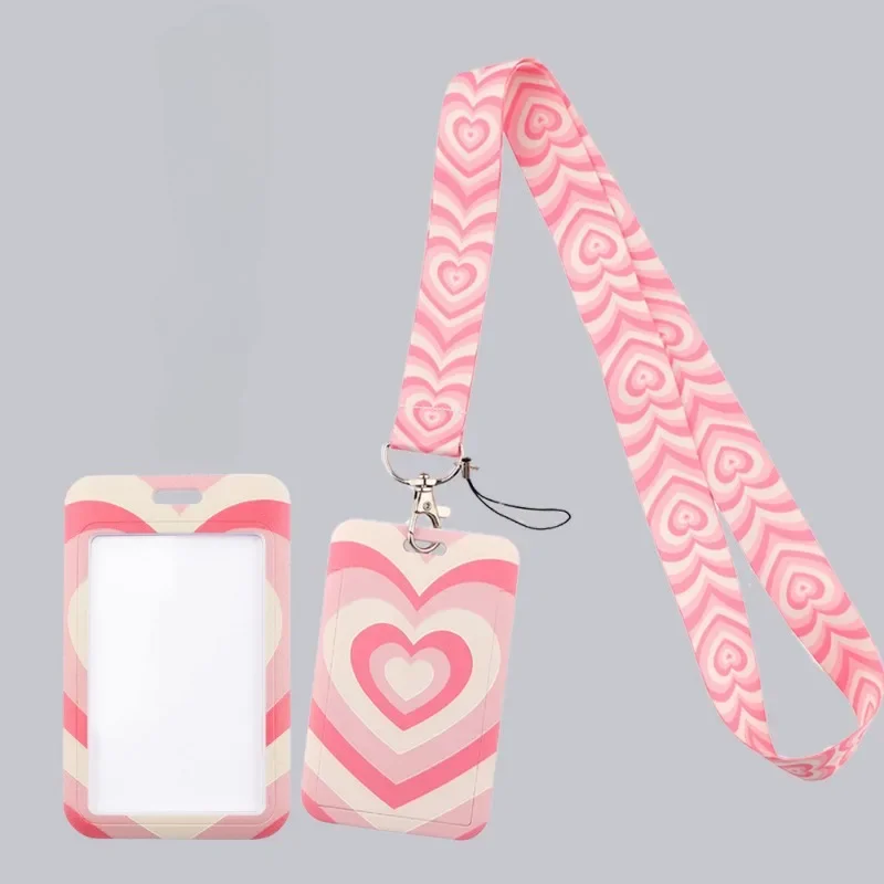 

1PC Student Bus Id Card Protective Cover Pass Access Card Sleeve with Neck Women Cute Colorful Heart Lanyard Card Holder Case