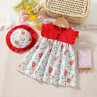 New Summer Baby Girl Floral Dress Girl Sleeveless Pure Cotton Newborn Birthday Dress Comes with Sun Hat 3