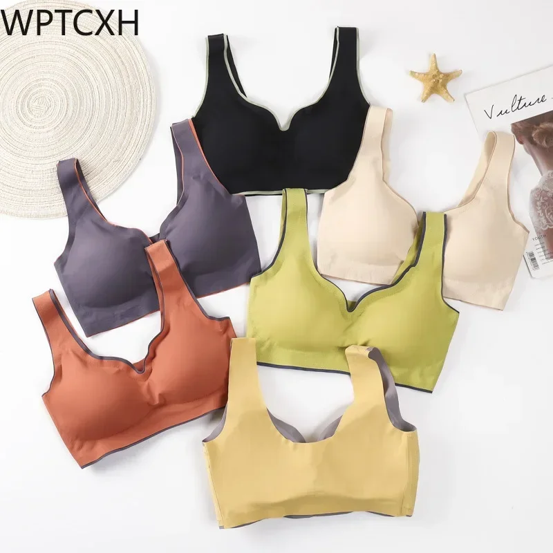

One-piece Seamless Underwire Sleep Push-up Yoga Vest Exercise Ice Silk Lingerie Naked Sense Women's Bra Nightwear Gym Underwear