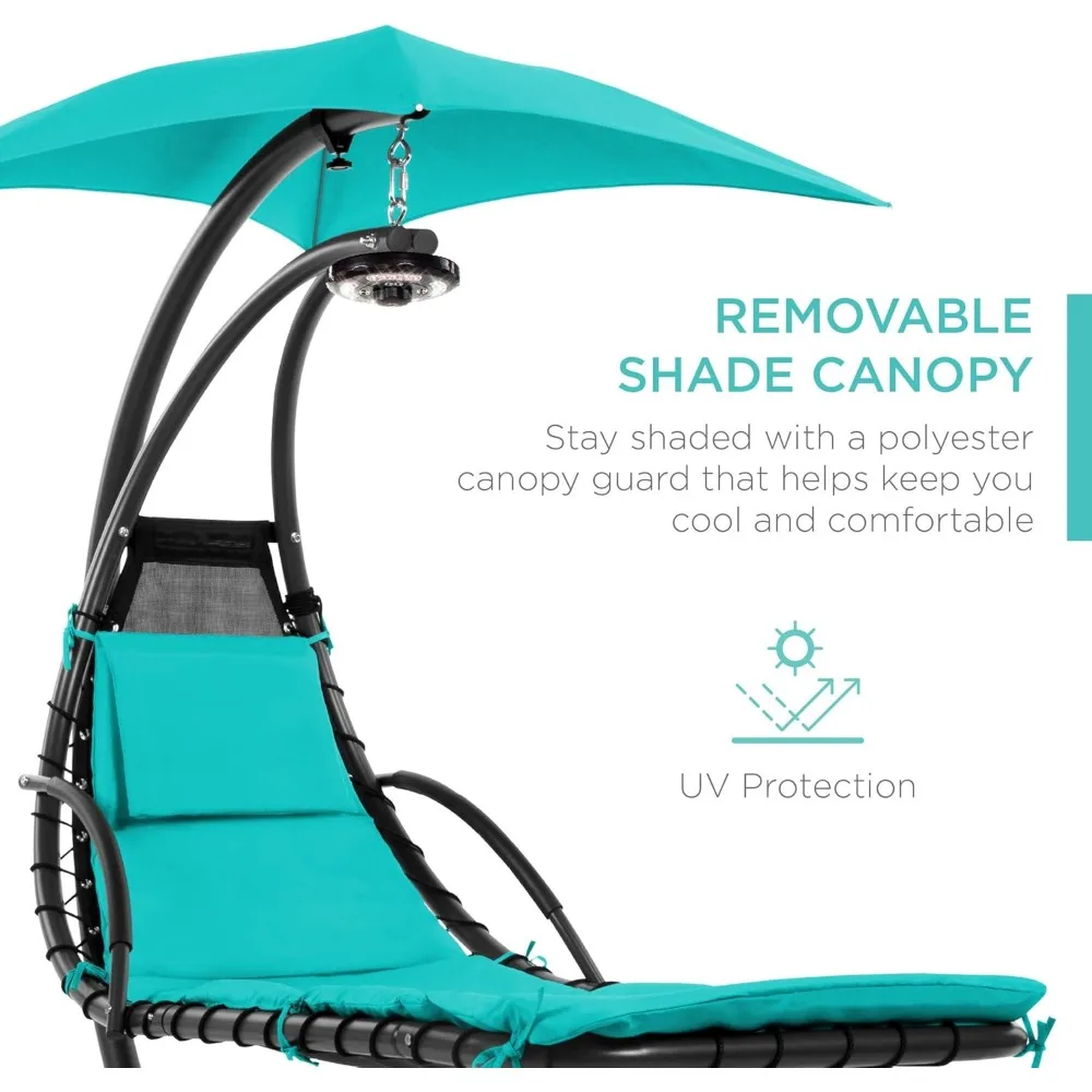 Hanging LED-Lit Curved Chaise Lounge Chair Swing for Backyard, Patio, Lawn w/ 3 Light Modes, Durable Weatherproof Cushion 5