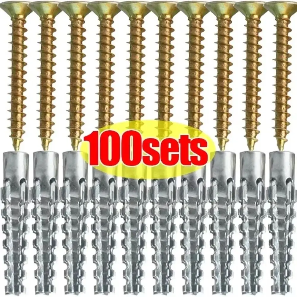 Metal Serrated Expansion Tube Self Tapping Screws Pipe Drilling Plug 20/50/100sets For Concrete Wall Anchors Fasteners Bolt Kits